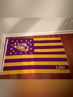 Purple and Gold Tiger Eye LSU Banner Flag